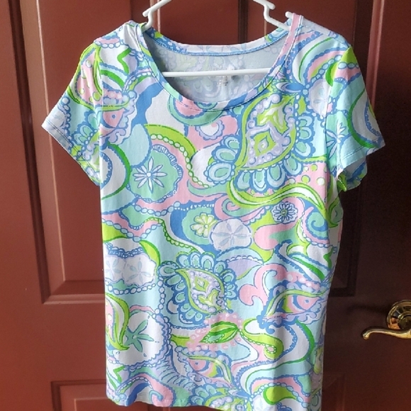 Lilly Pulitzer Blue and Green Fitted Short Sleeve Tee - Picture 1 of 11